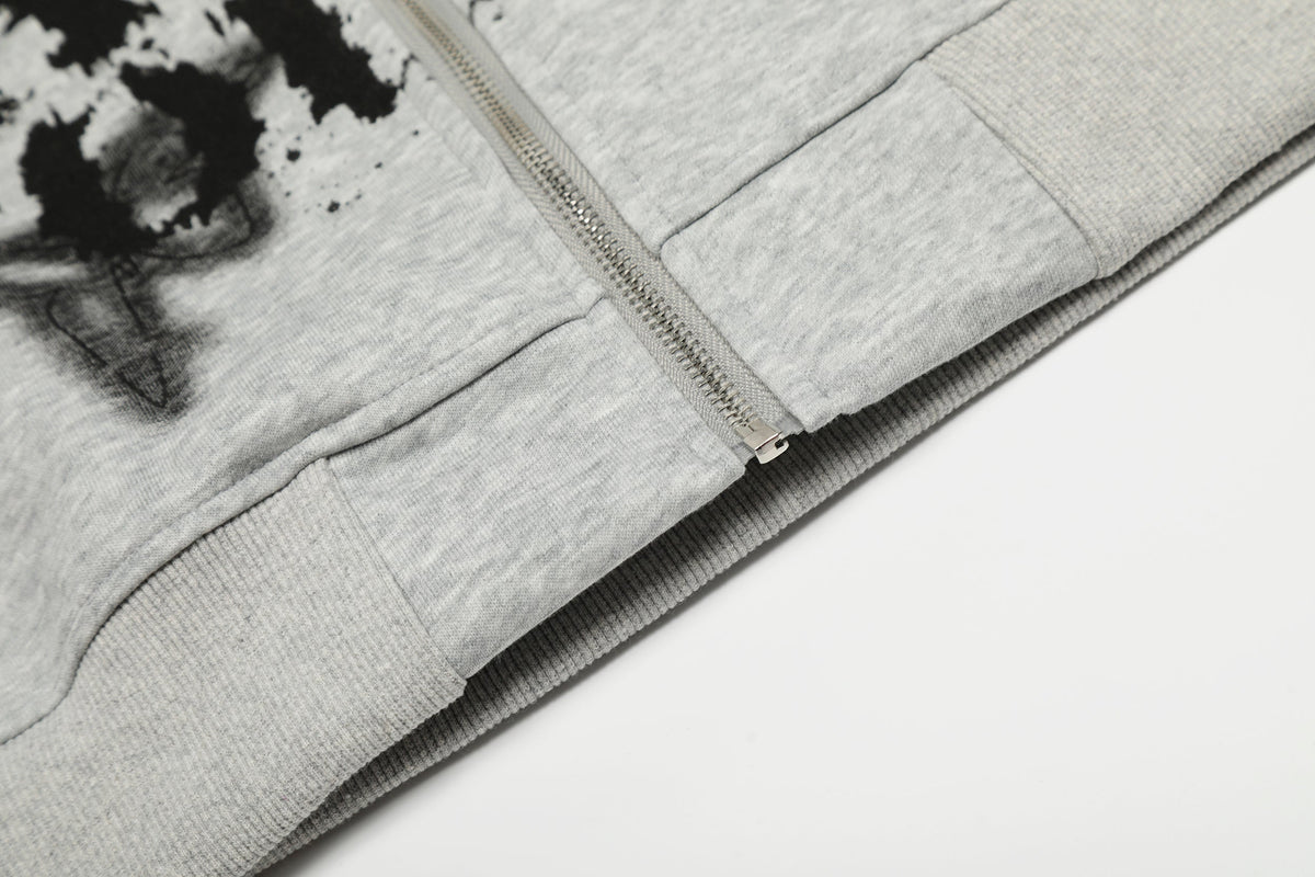 Graffiti Print Faux Fur | Zip Up Hoodie - OMYGOODS