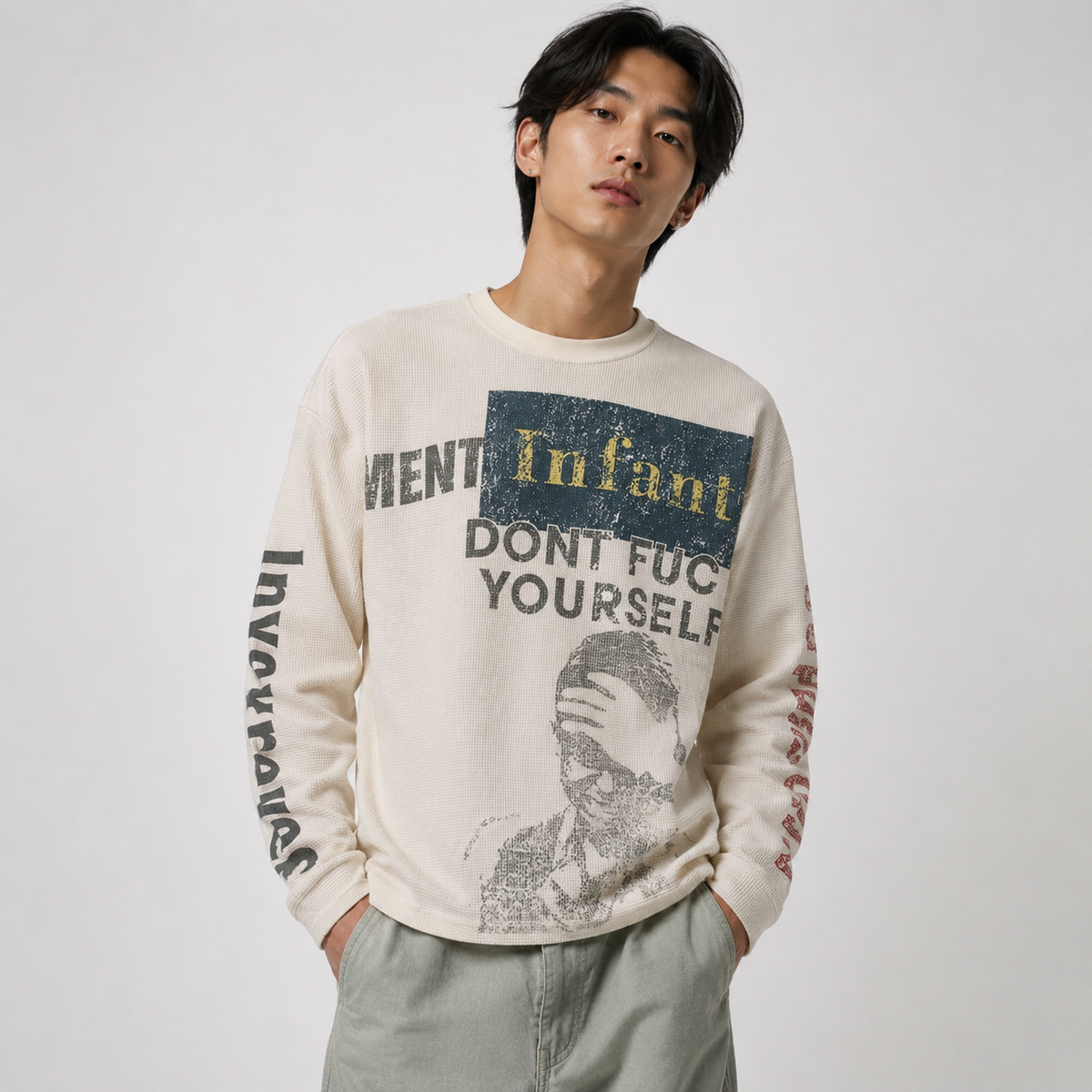 Graphic Print Crewneck | Waffle Knit Sweatshirt - OMYGOODS