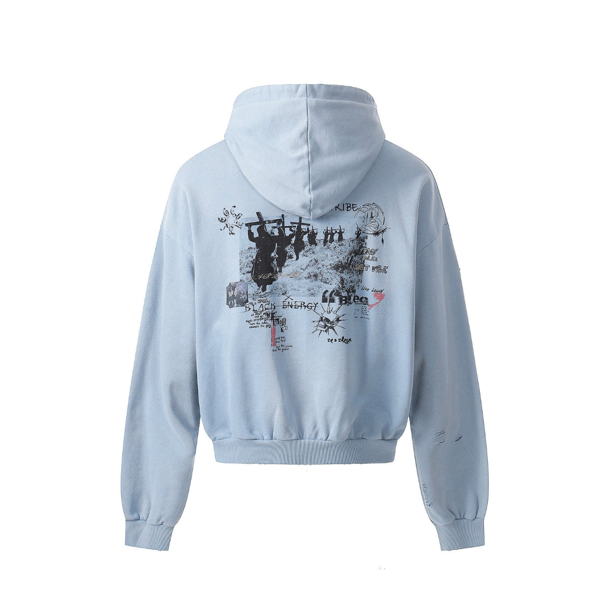 Faded Script Distress Zip Hoodie