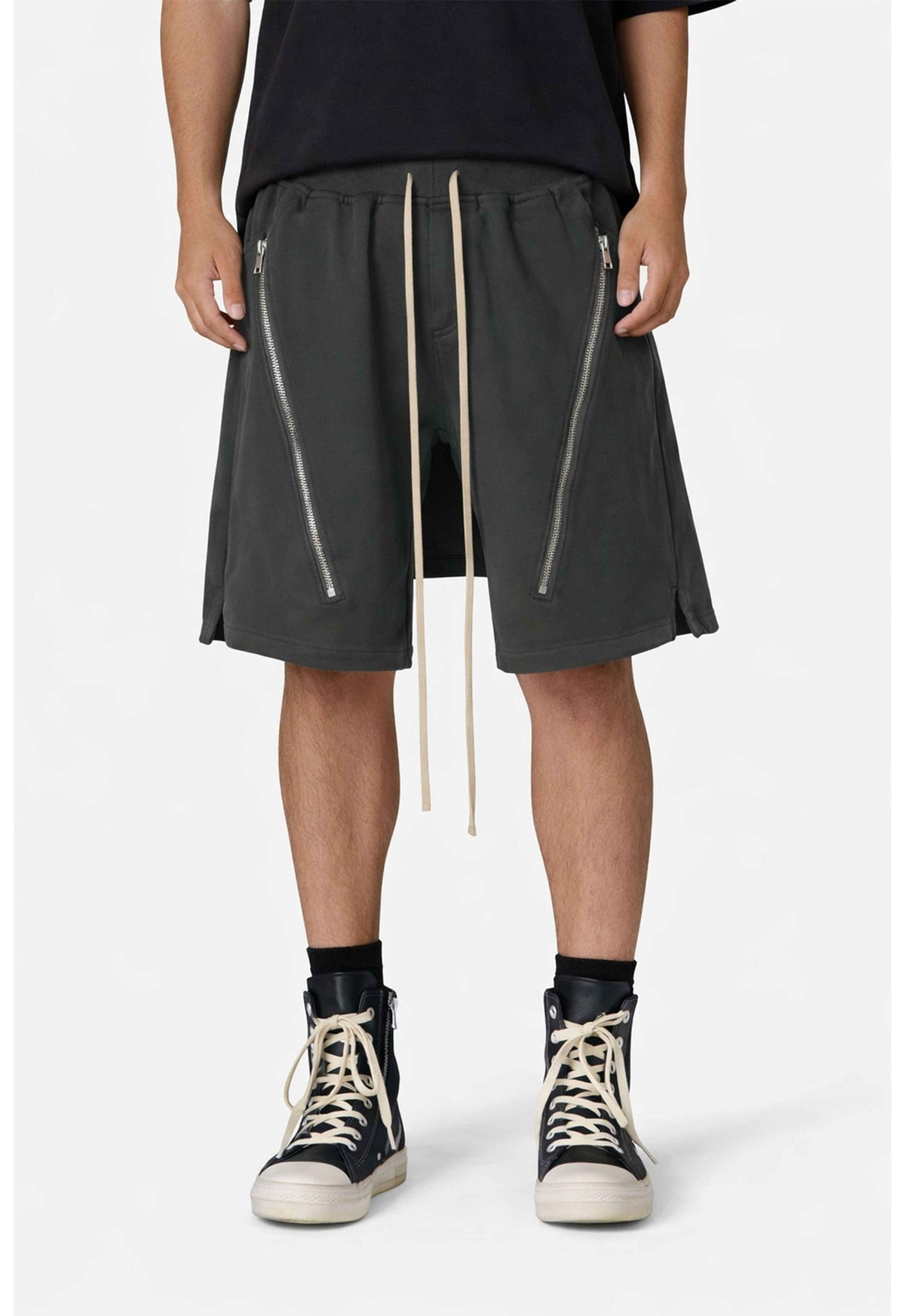 GREY ZIP DRAWSTRING CARGO SHORTS