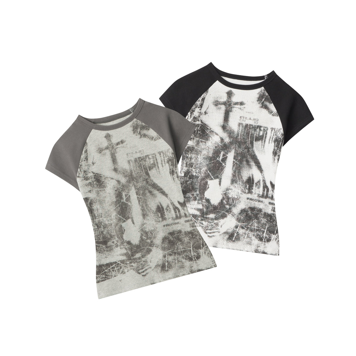 Grunge Cross | Fitted Graphic Raglan Tee - OMYGOODS
