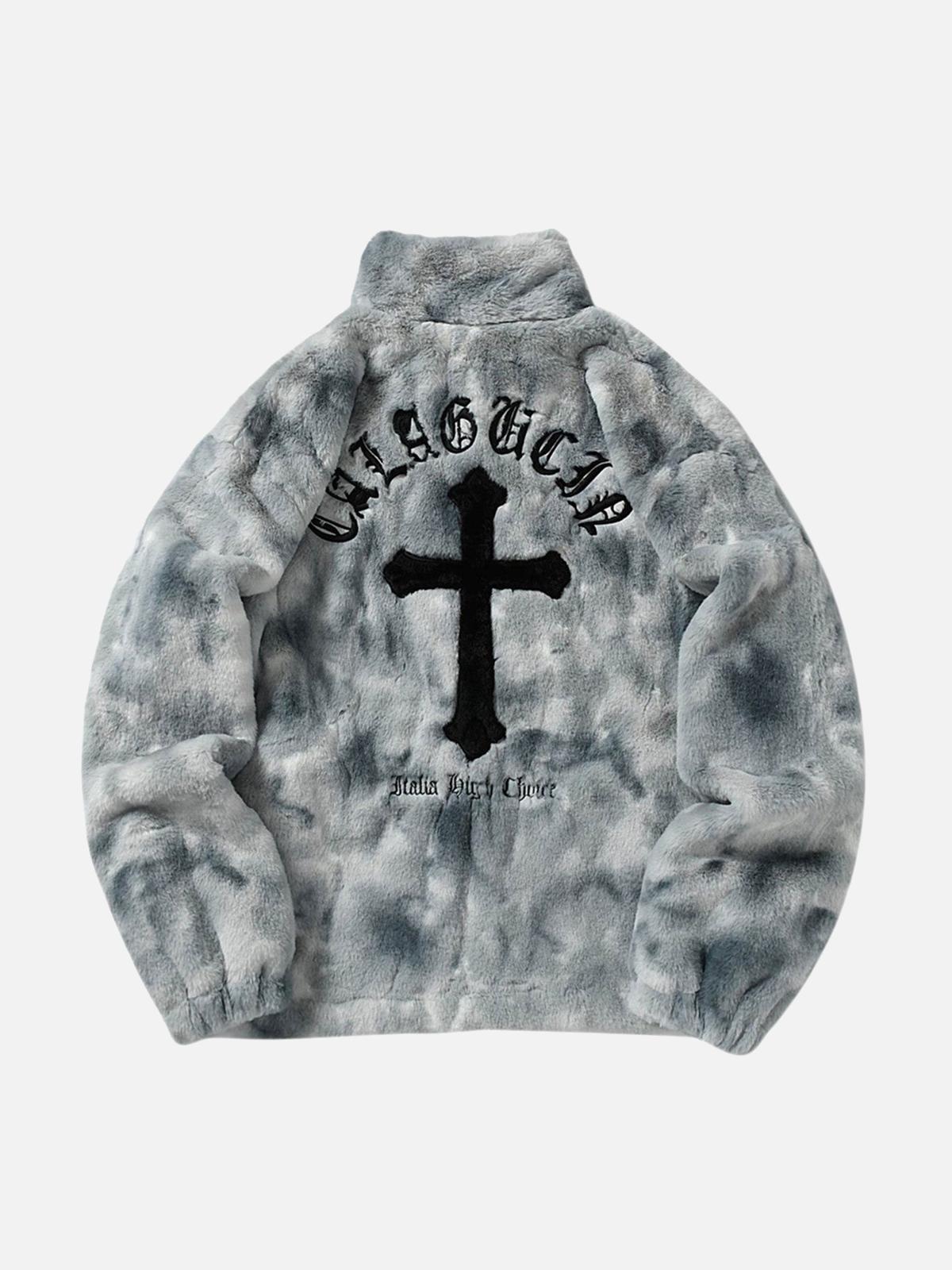 Omygoods Heavy-Duty Faux Lambswool Tie-Dye Urban Jacket