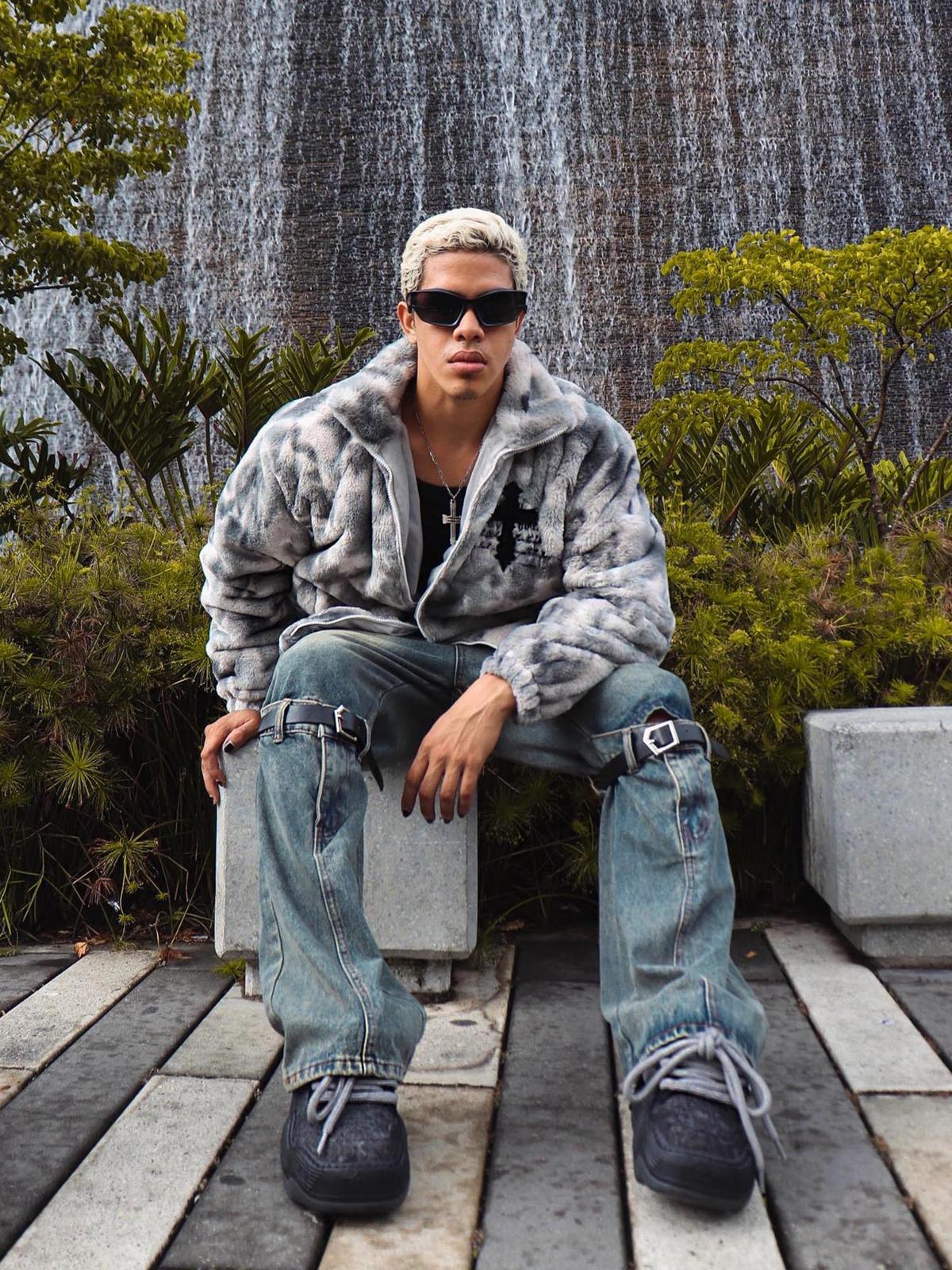 Omygoods Heavy-Duty Faux Lambswool Tie-Dye Urban Jacket