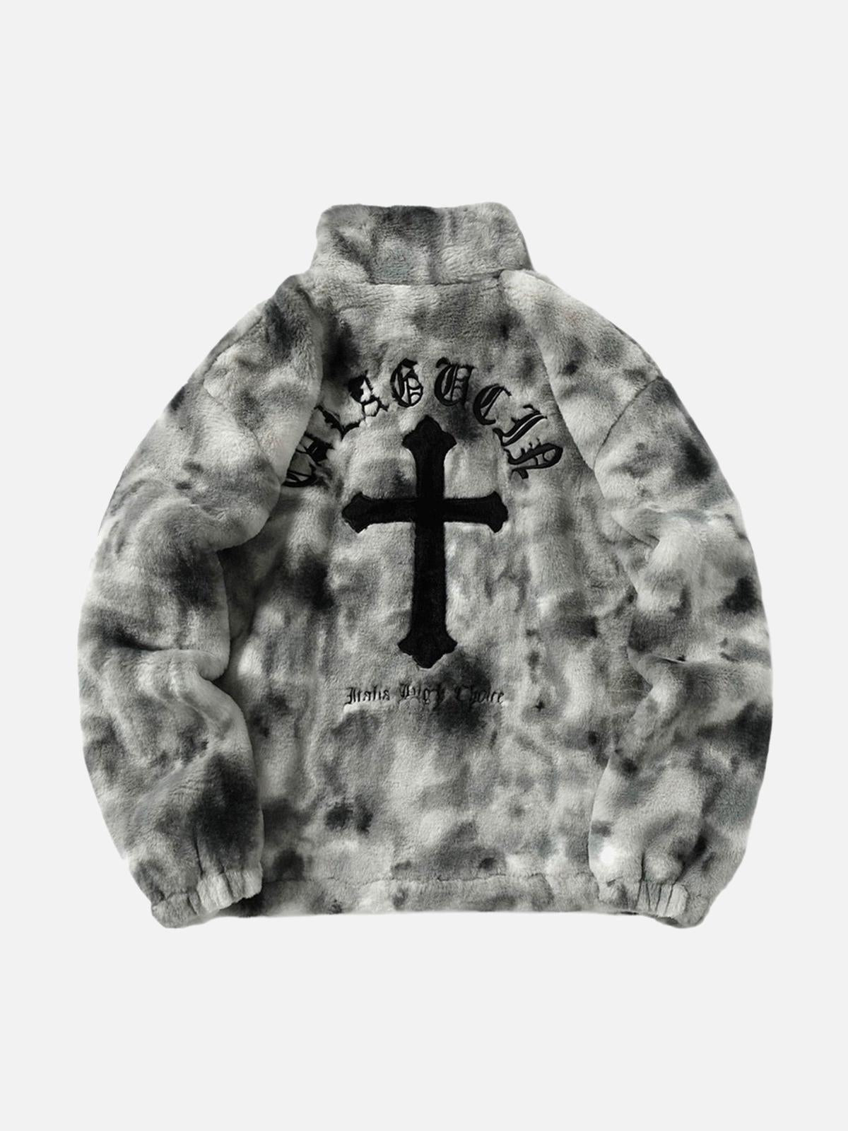 Omygoods Heavy-Duty Faux Lambswool Tie-Dye Urban Jacket