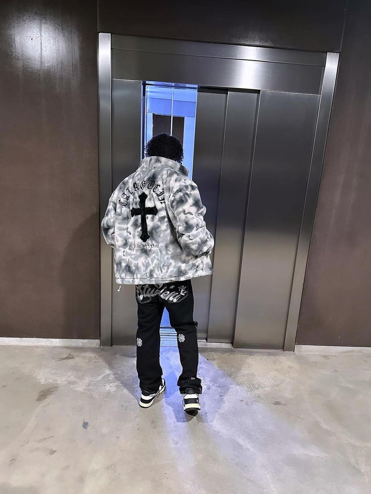 Omygoods Heavy-Duty Faux Lambswool Tie-Dye Urban Jacket