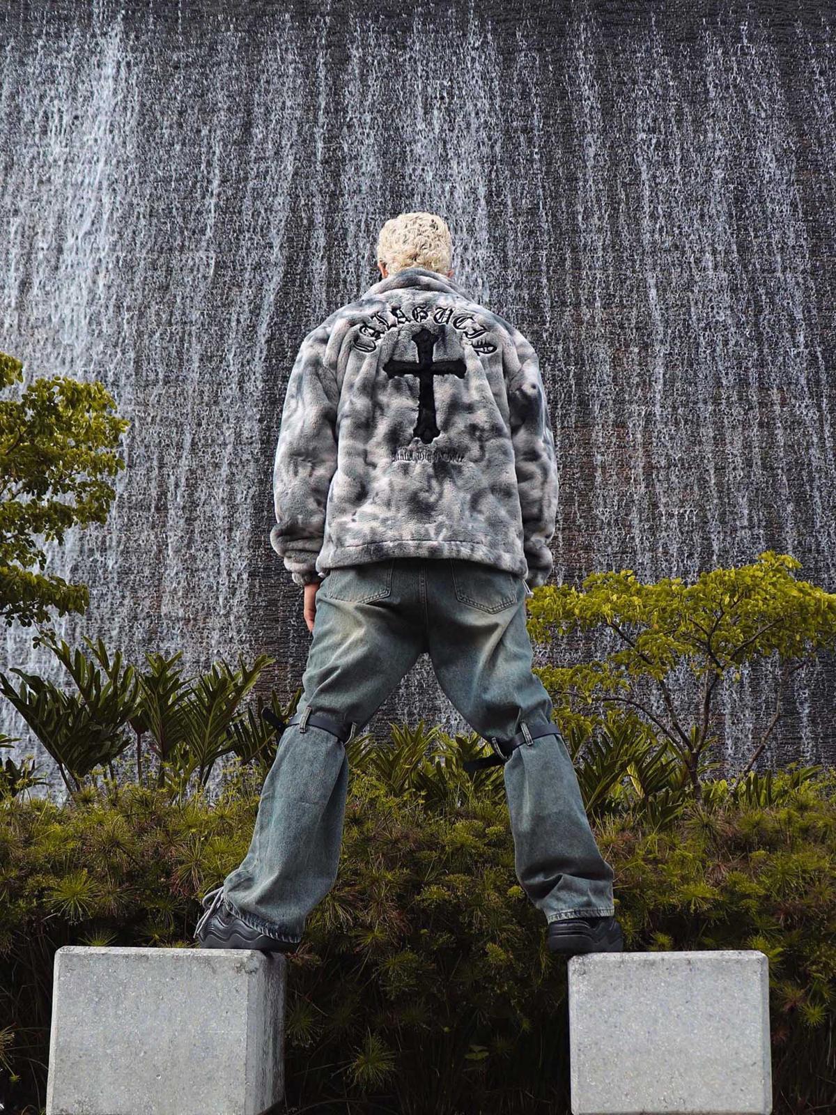 Omygoods Heavy-Duty Faux Lambswool Tie-Dye Urban Jacket