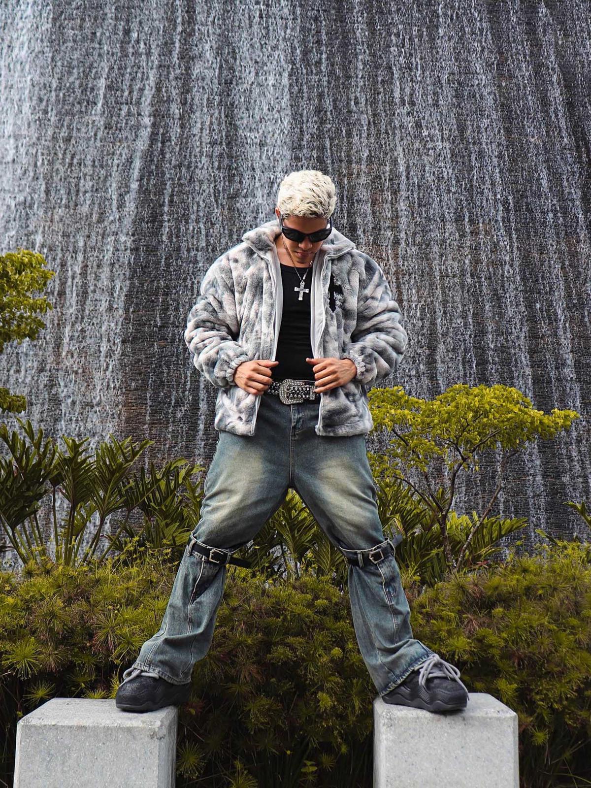 Omygoods Heavy-Duty Faux Lambswool Tie-Dye Urban Jacket