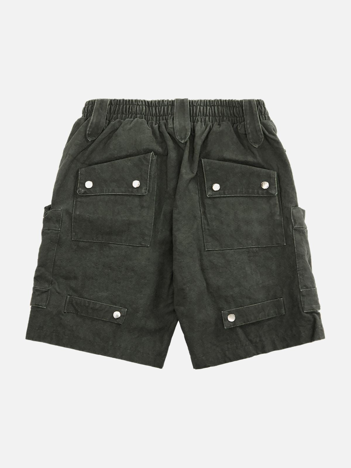 Omygoods Heavy Tie Dye Multi Pockets Washed Shorts