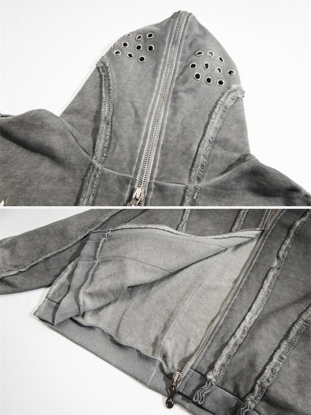 Omygoods Heavyweight Batik Washed Distressed Hoodie