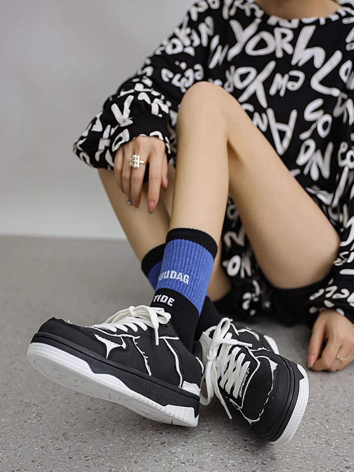 Omygoods High Street Black And White Board Casual Shoes