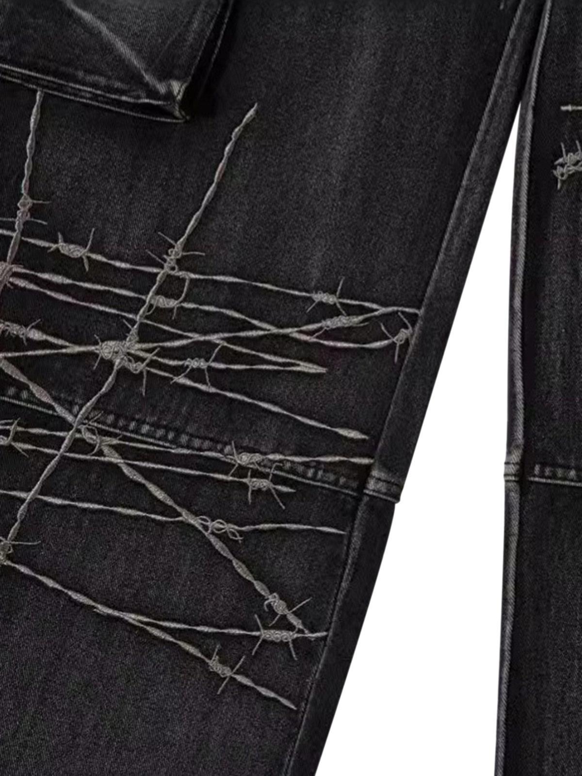 Omygoods High Street Embroidery Hip-Hop Jeans