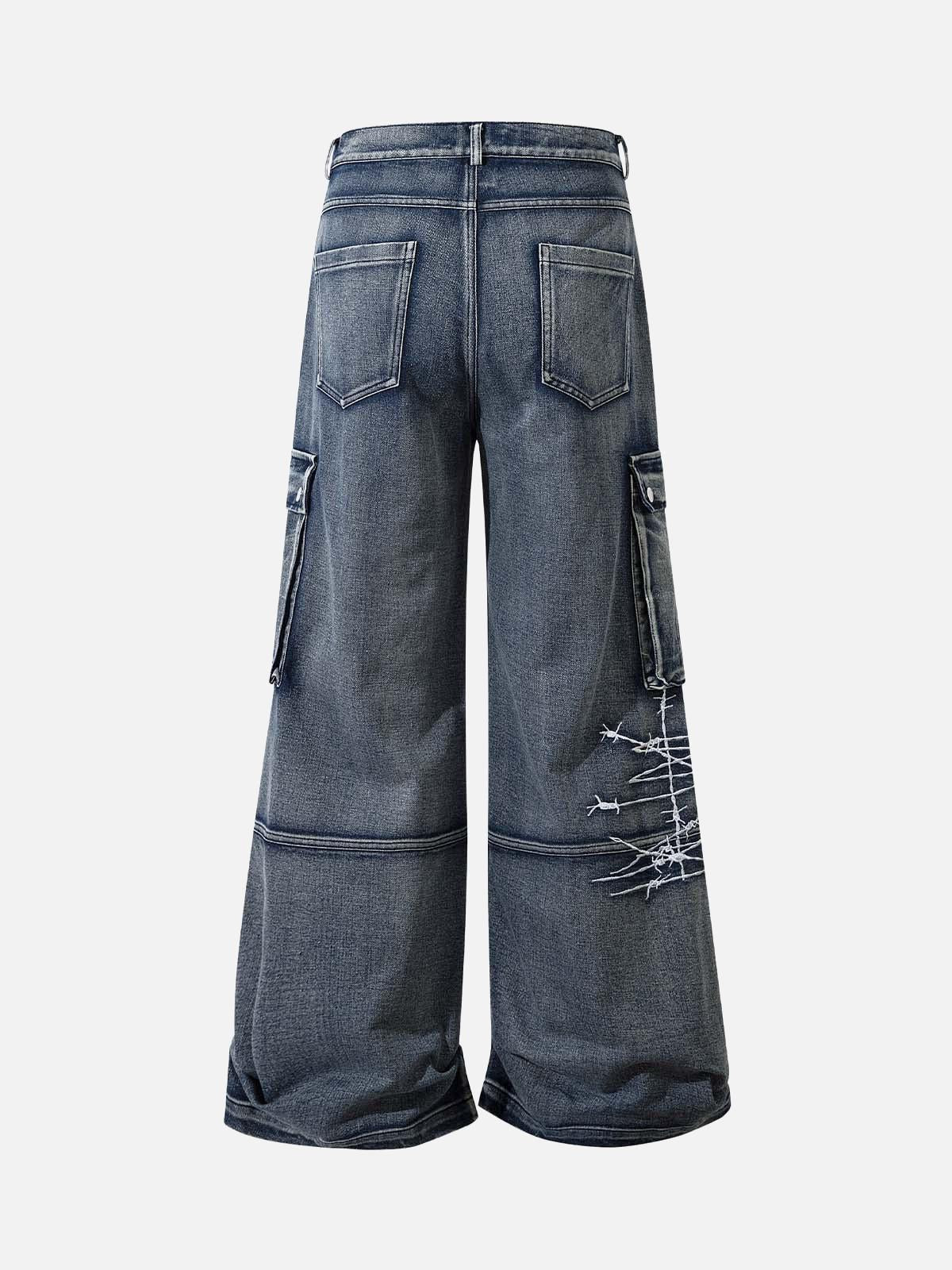 Omygoods High Street Embroidery Hip-Hop Jeans