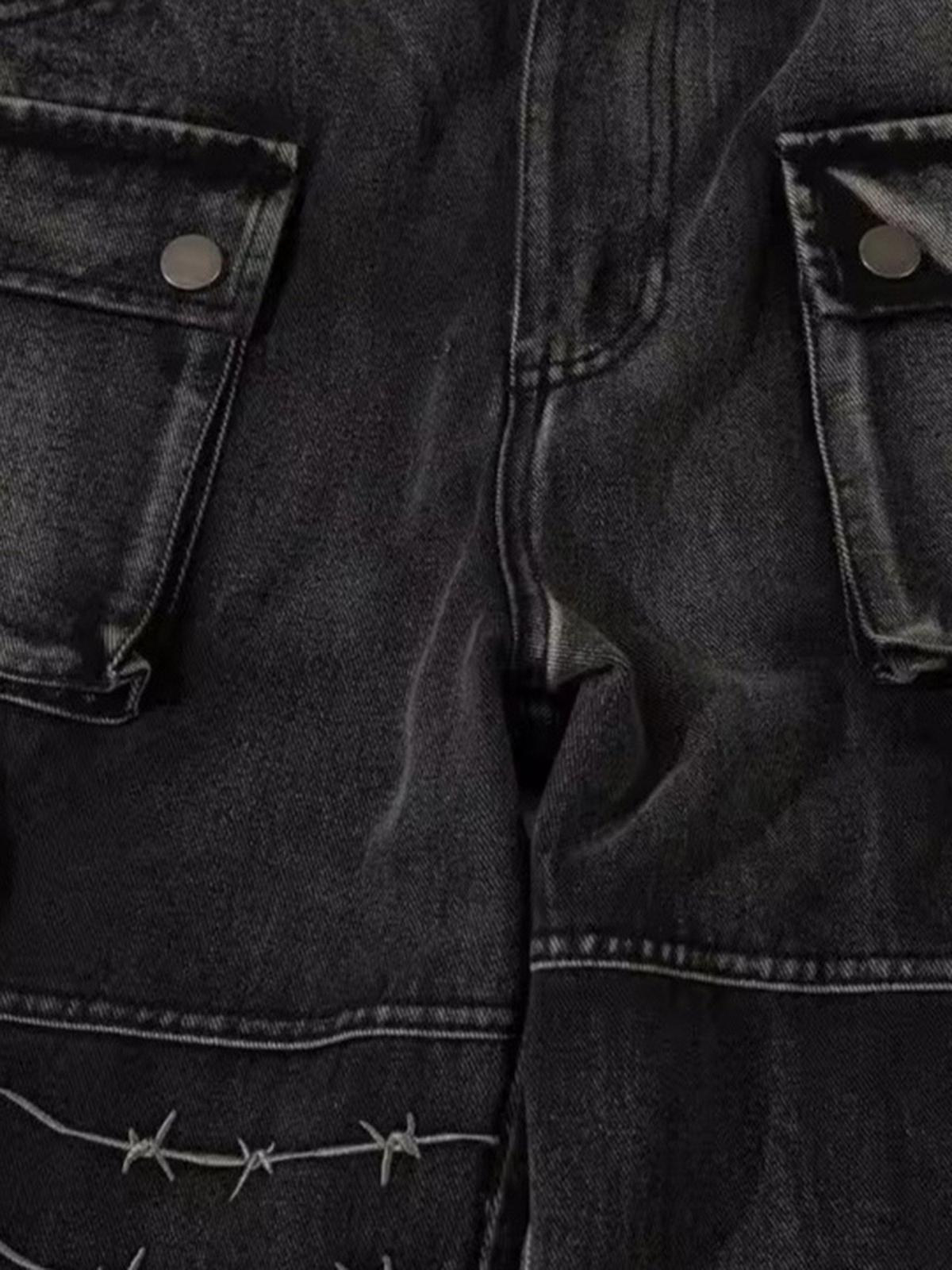 Omygoods High Street Embroidery Hip-Hop Jeans