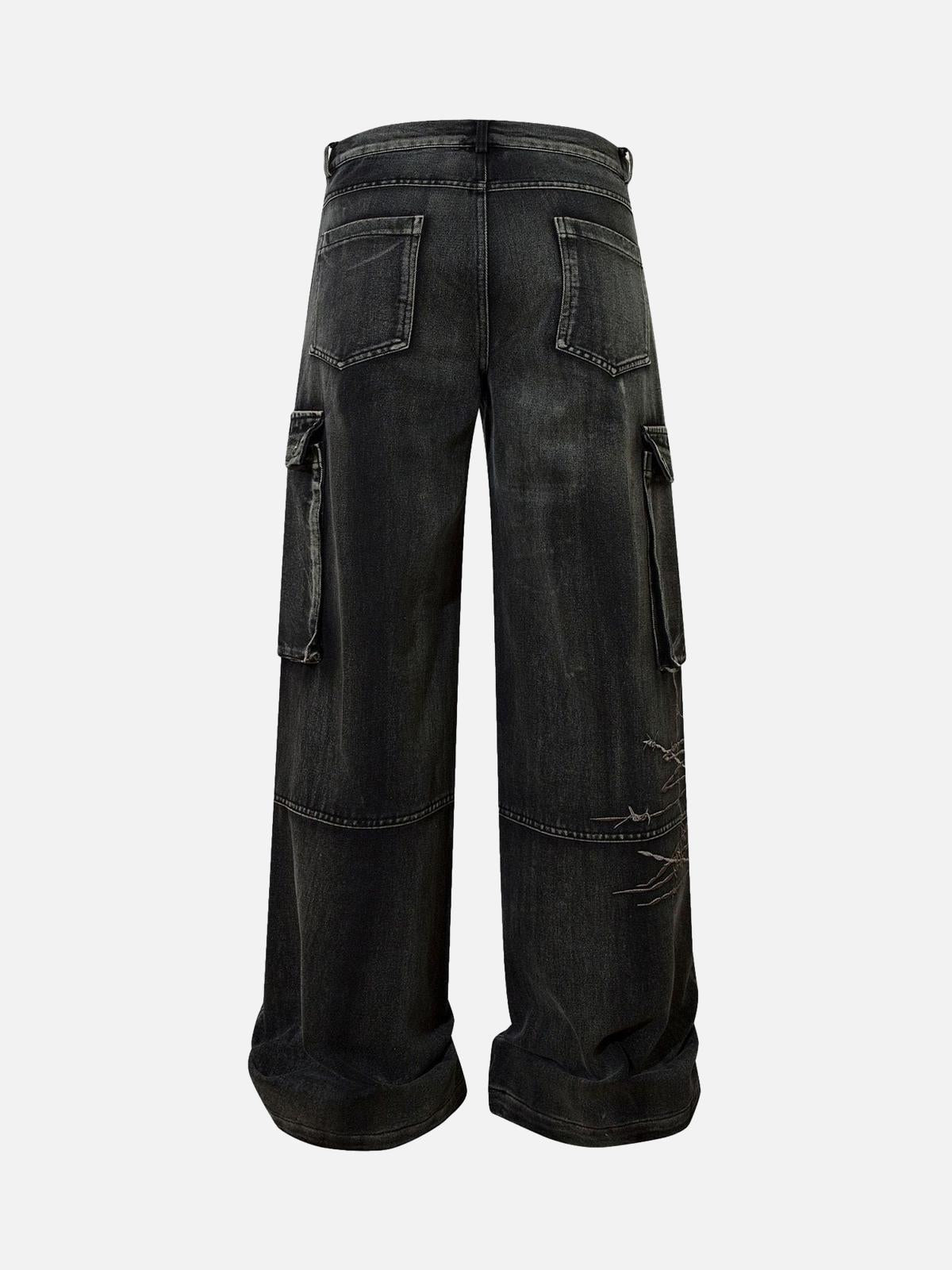Omygoods High Street Embroidery Hip-Hop Jeans