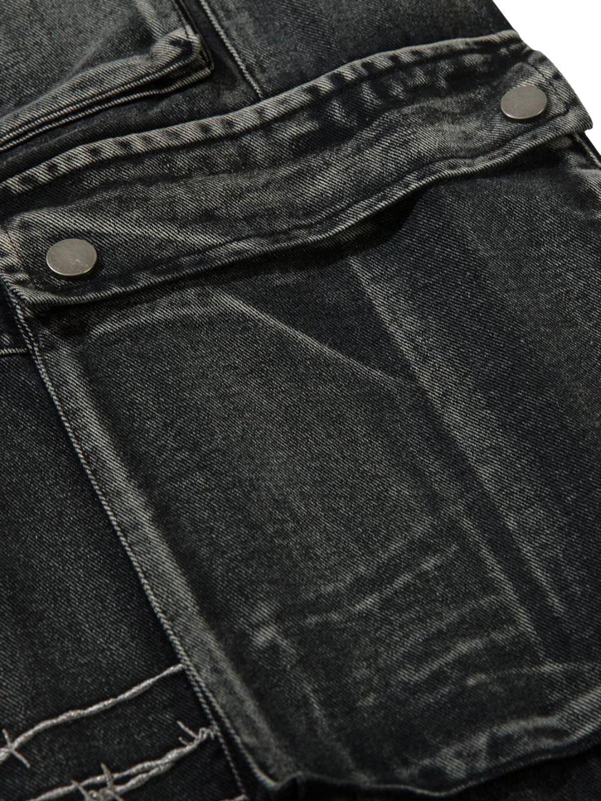 Omygoods High Street Embroidery Hip-Hop Jeans