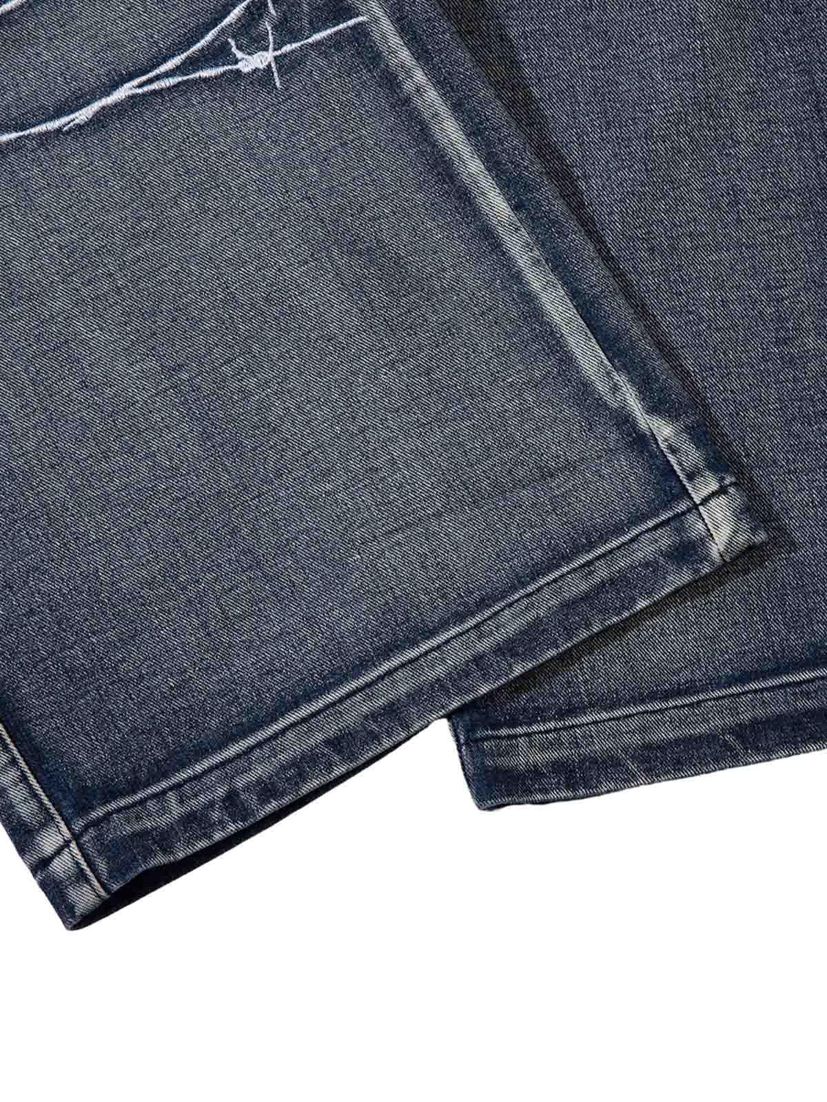 Omygoods High Street Embroidery Hip-Hop Jeans