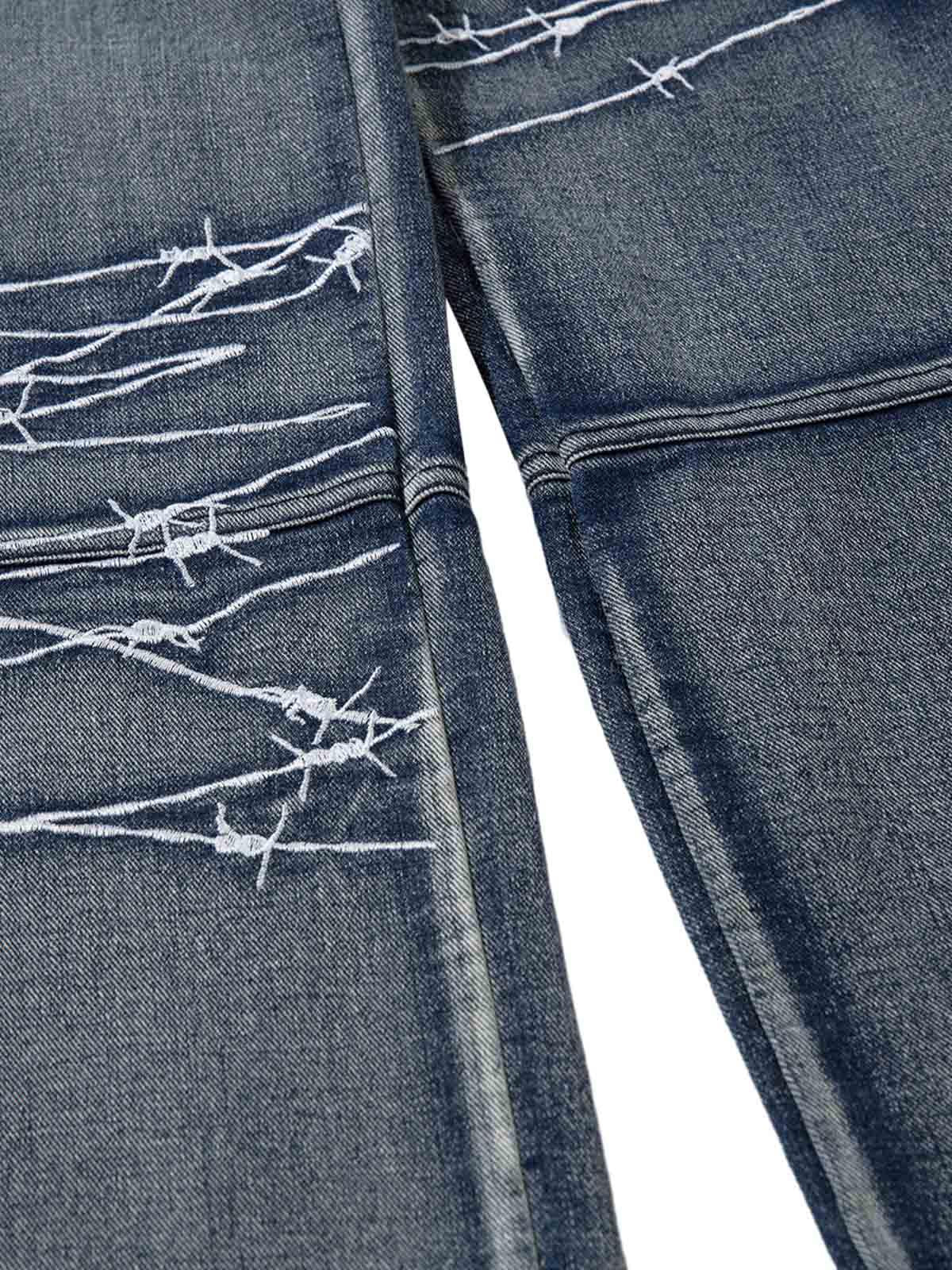 Omygoods High Street Embroidery Hip-Hop Jeans