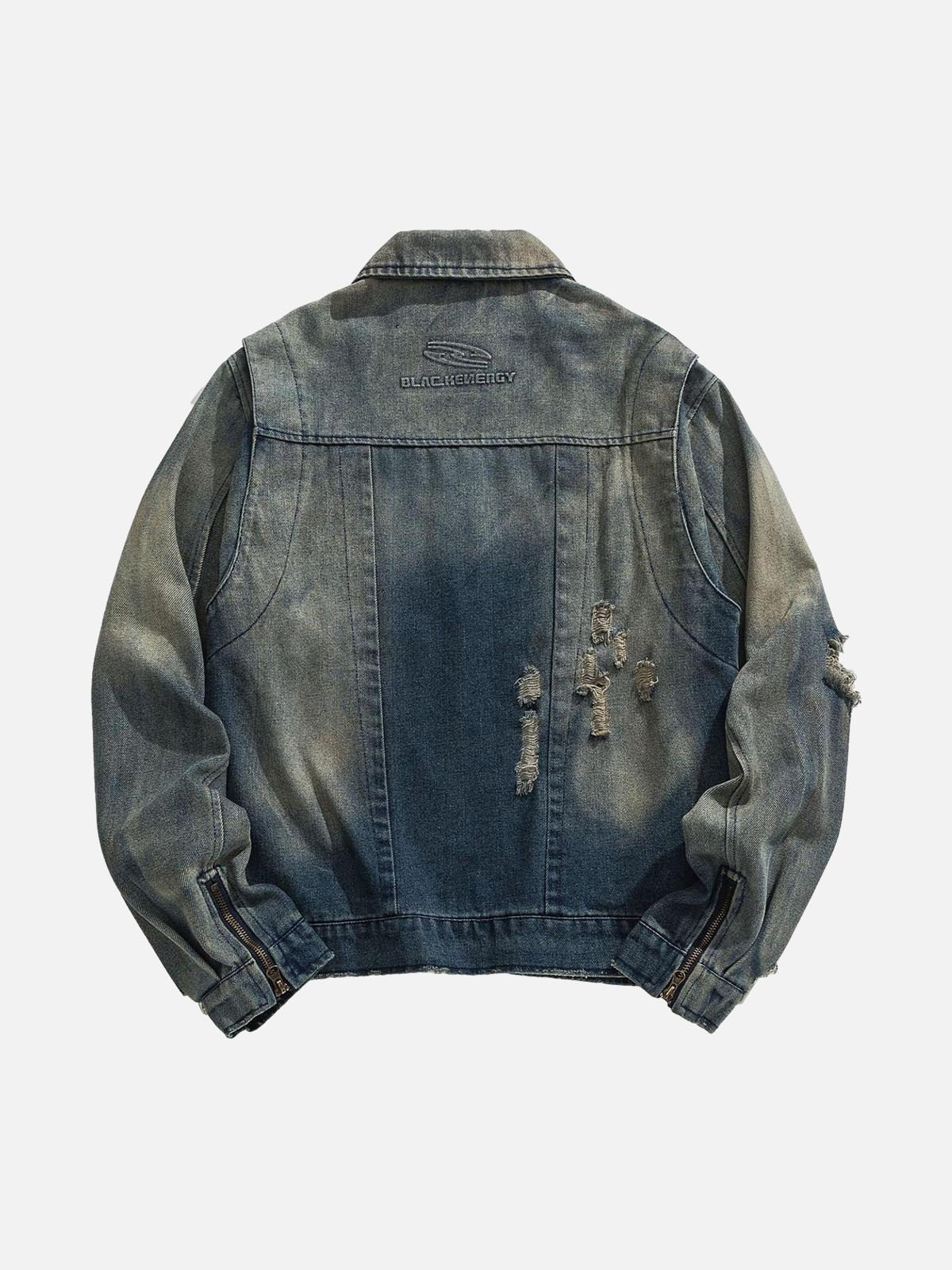 Omygoods High Street Hip-Hop Distressed Washed Denim Jacket