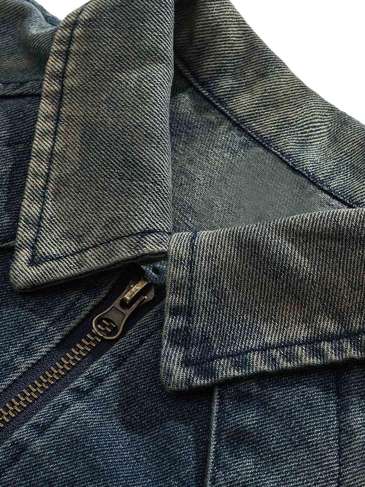 Omygoods High Street Hip-Hop Distressed Washed Denim Jacket