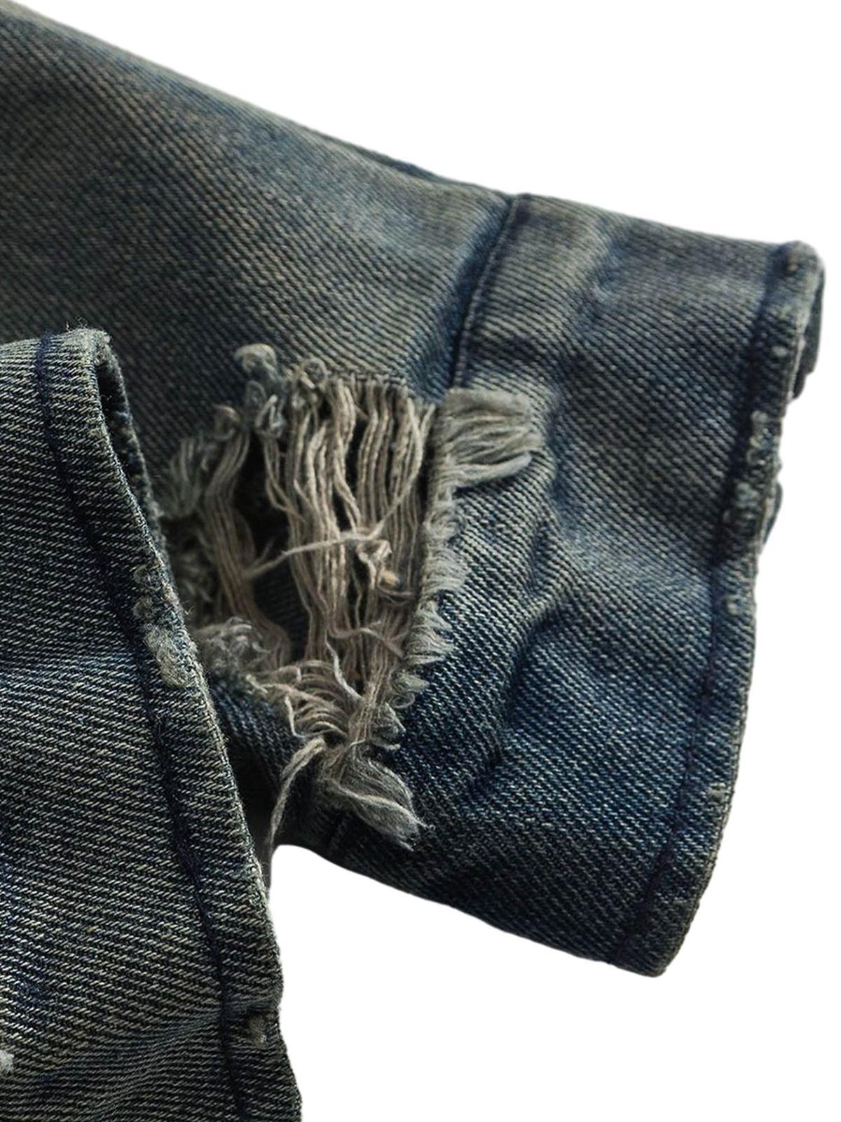 Omygoods High Street Hip-Hop Distressed Washed Denim Jacket