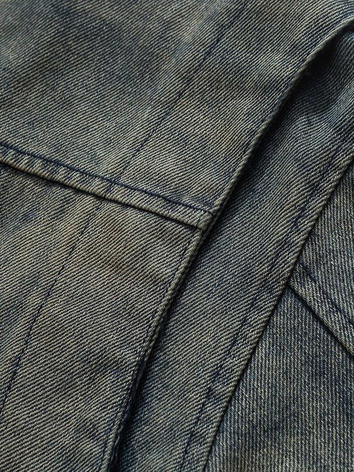 Omygoods High Street Hip-Hop Distressed Washed Denim Jacket