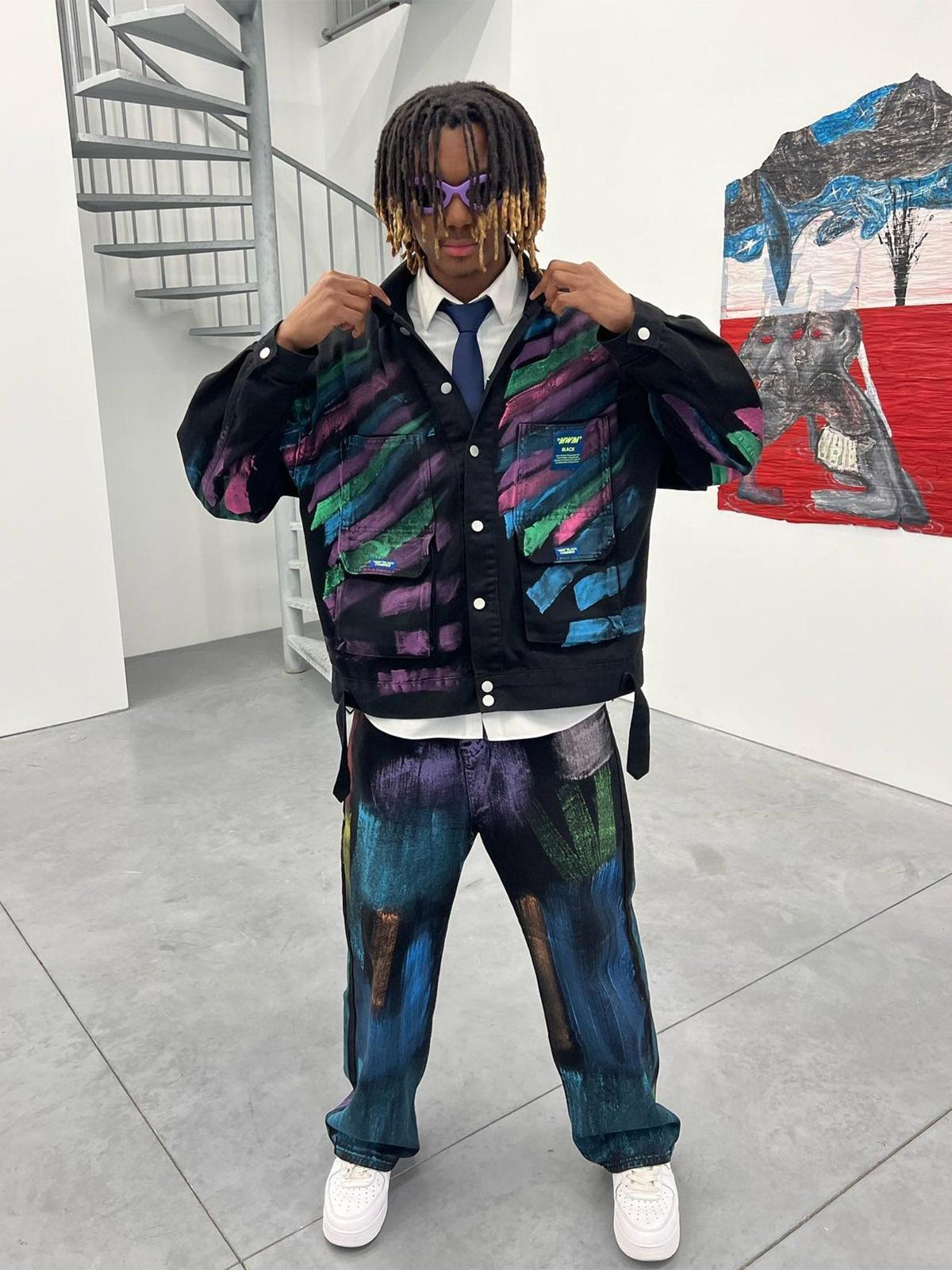 Omygoods Hip-Hop Hand-Painted Graffiti Denim Jacket