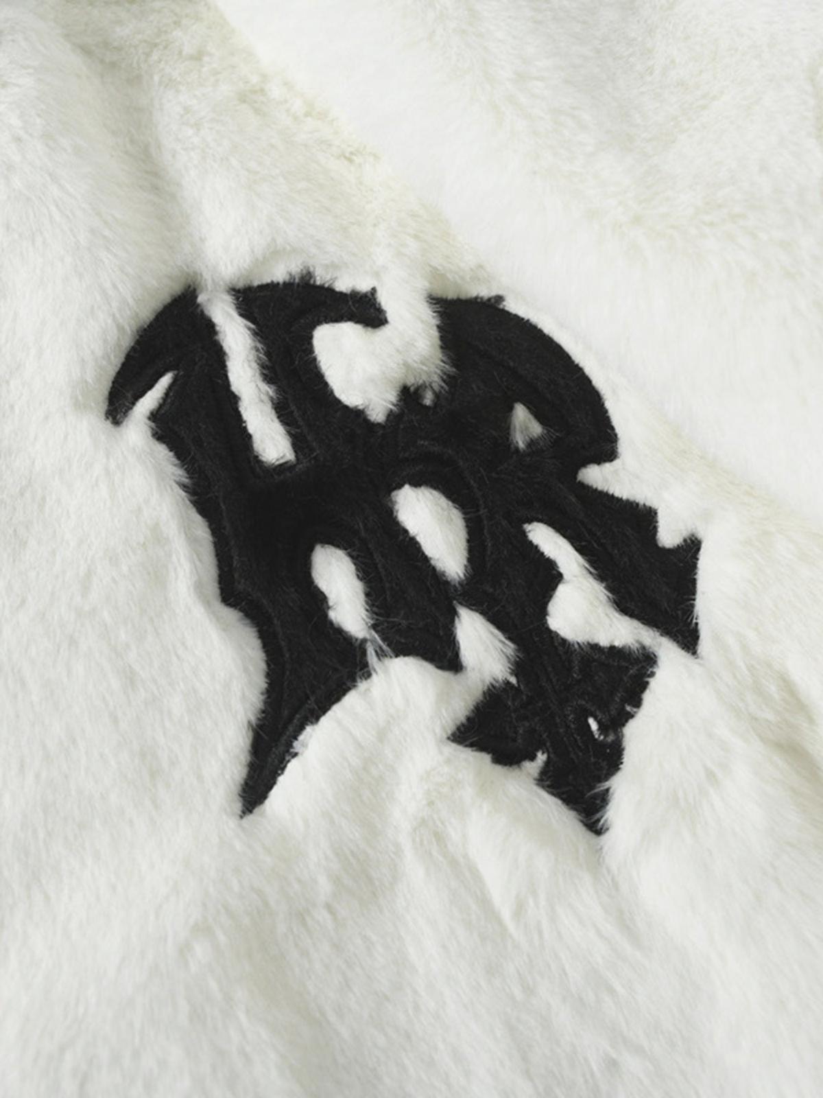 Omygoods Hip-Hop Letter Stand Collar Fur Jacket