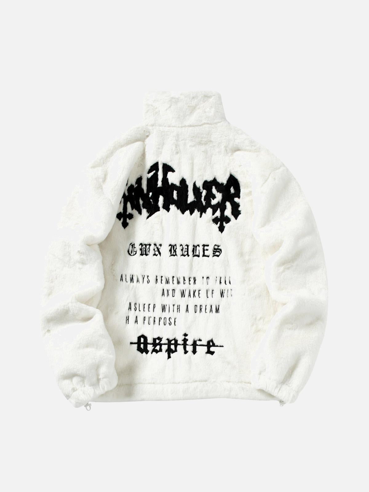 Omygoods Hip-Hop Letter Stand Collar Fur Jacket