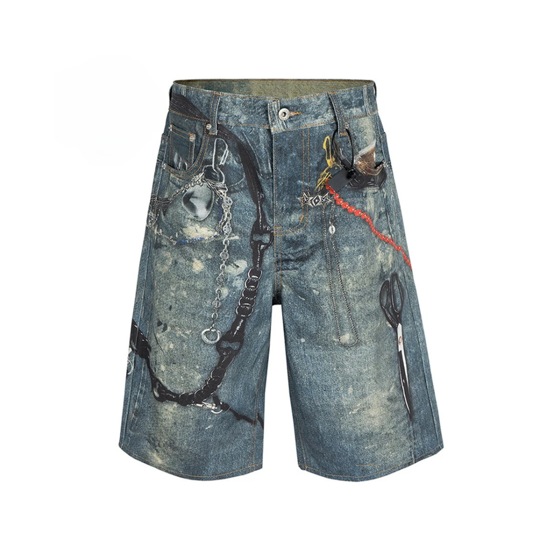 Distressed Graphic Print Shorts