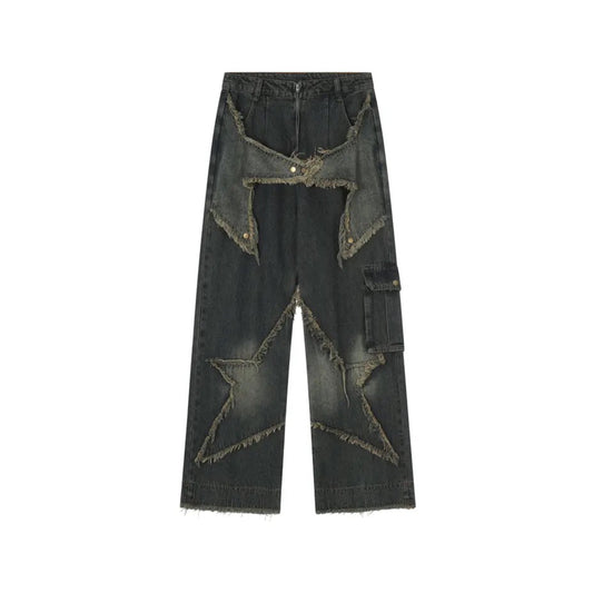 Star Patched Wide Leg Jeans