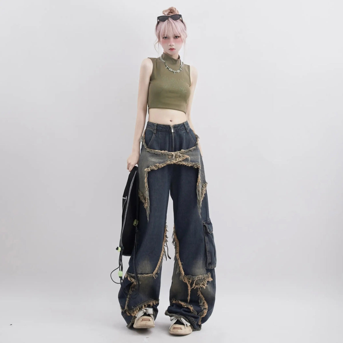 Star Patched Wide Leg Jeans