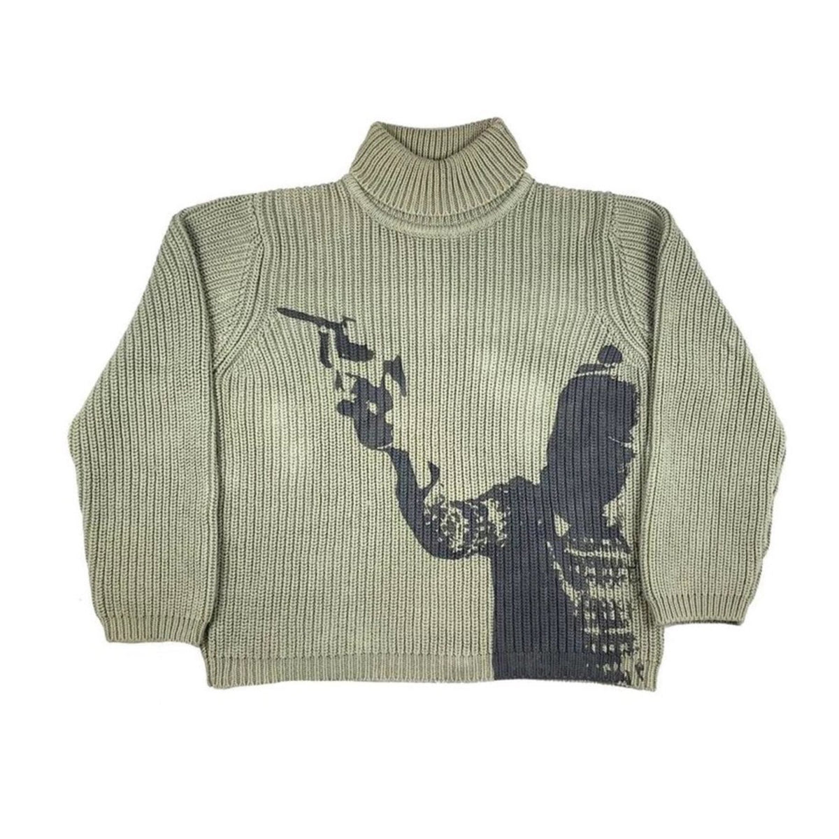 Gunman Print Green Turtleneck Sweater