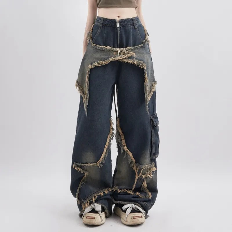 Star Patched Wide Leg Jeans