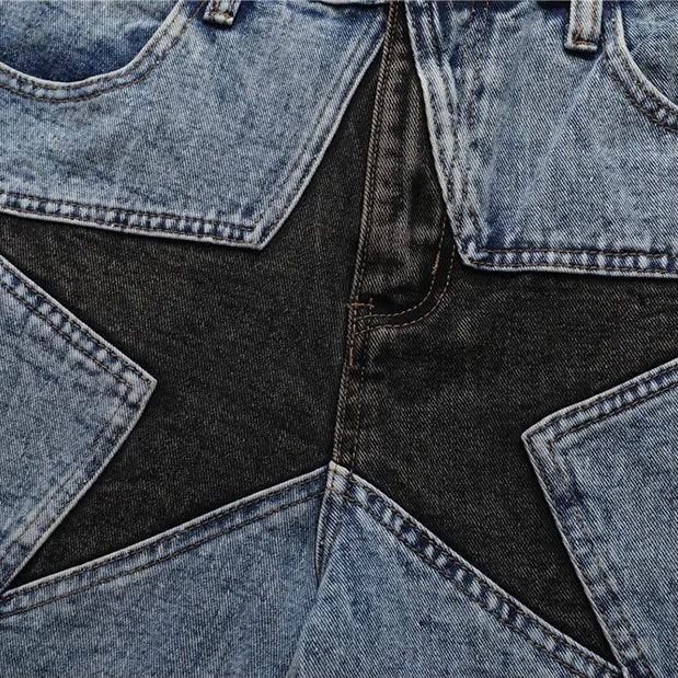 Star Patchwork Denim Shorts