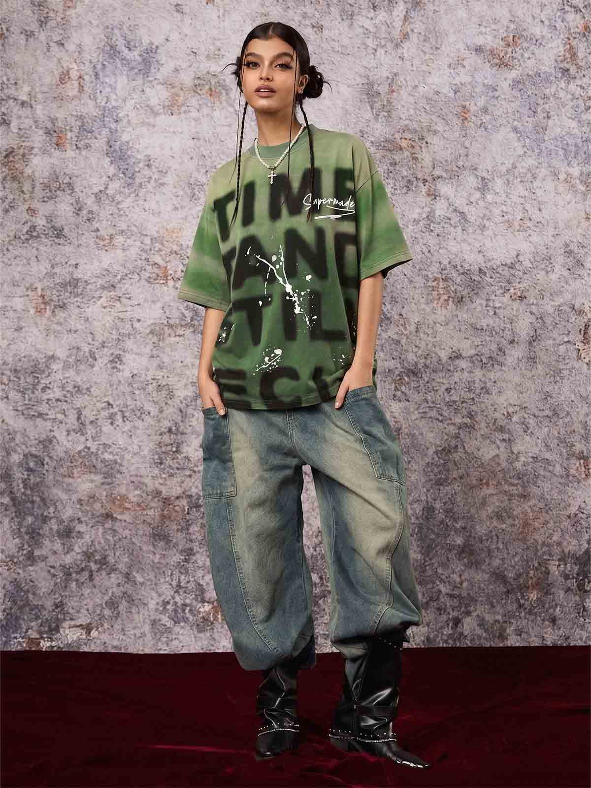 Omygoods Ink Splash Letter Print T-Shirt