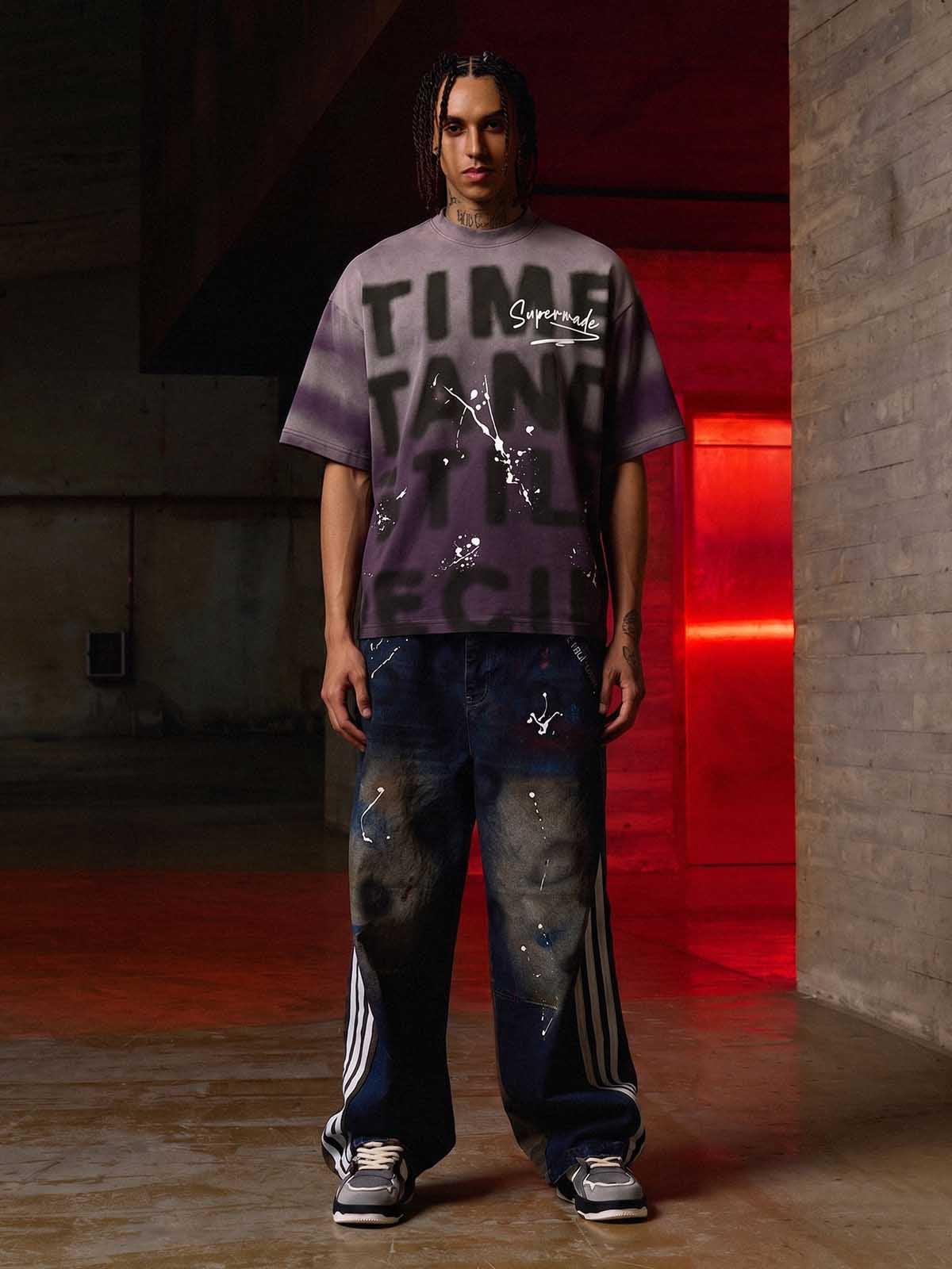Omygoods Ink Splash Letter Print T-Shirt