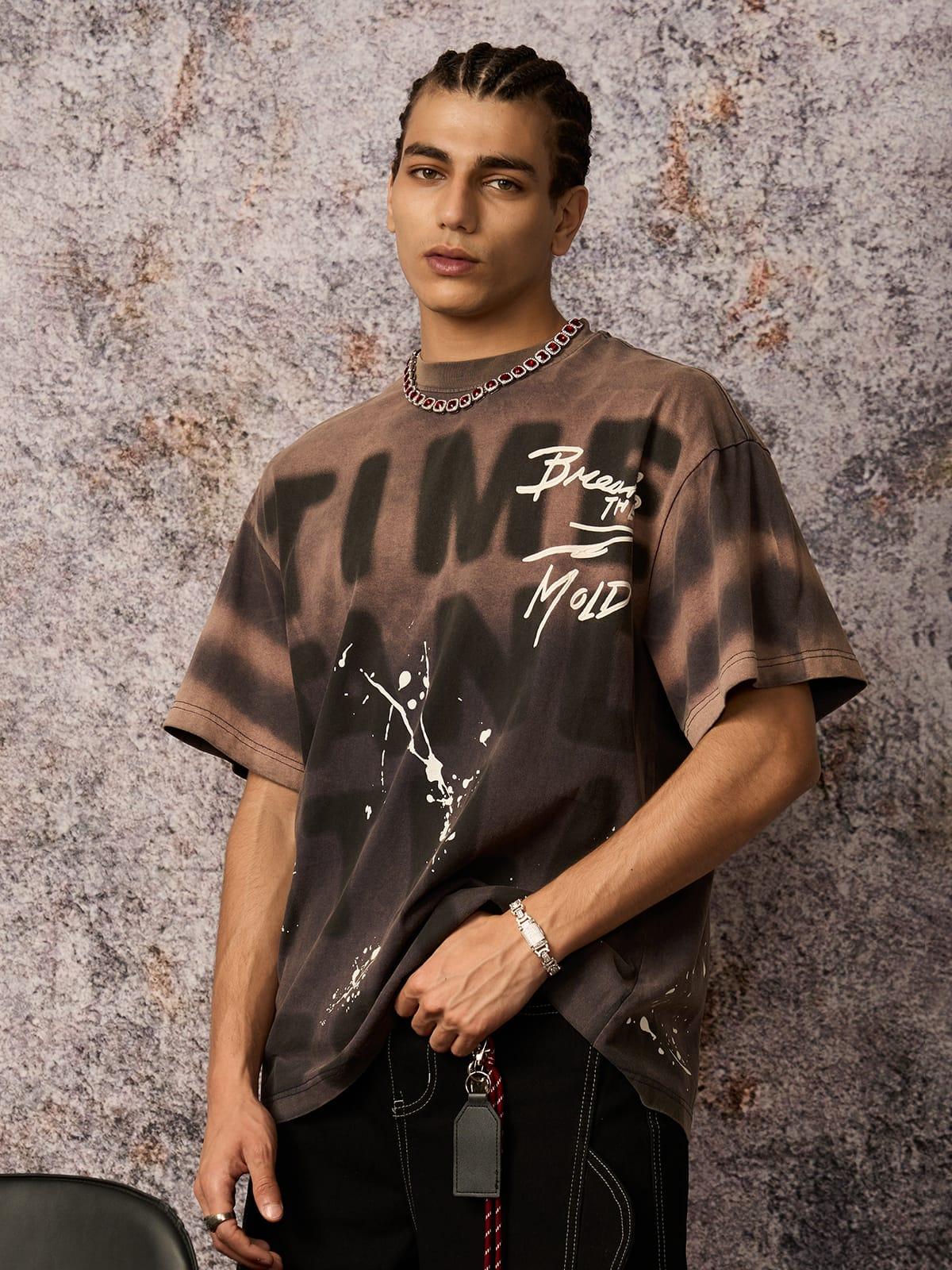 Omygoods Ink Splash Letter Print T-Shirt