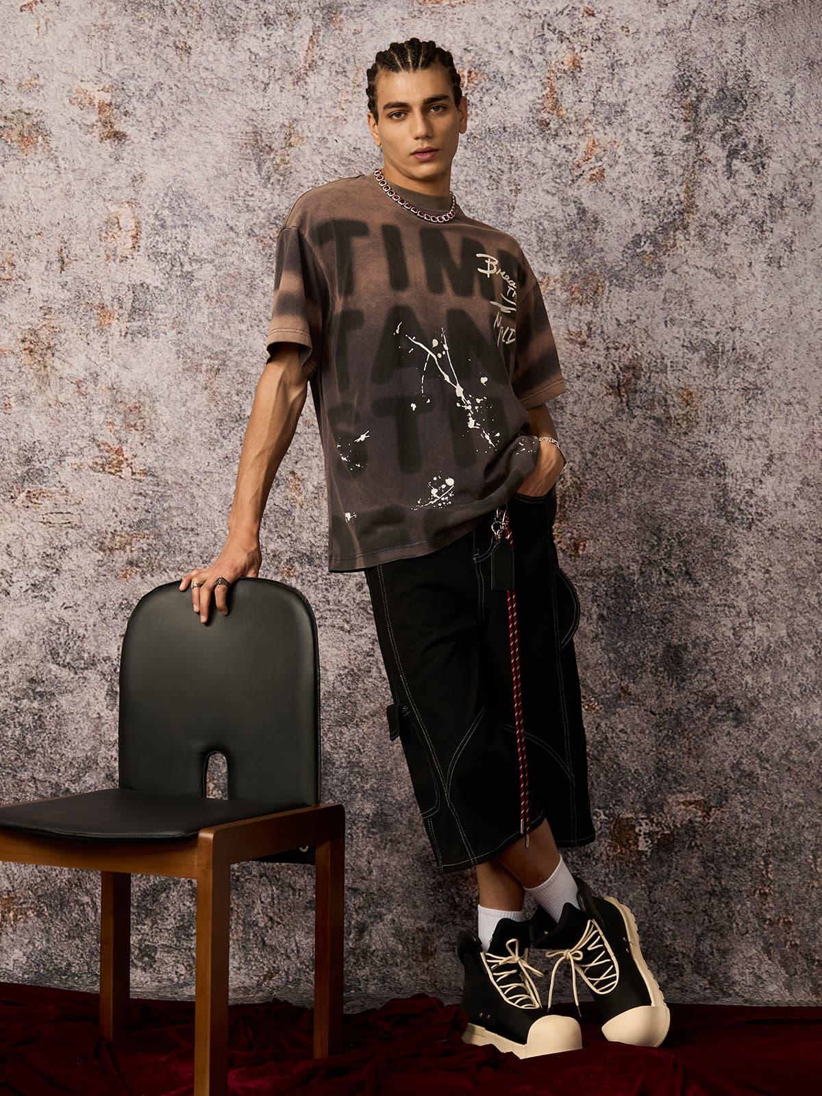 Omygoods Ink Splash Letter Print T-Shirt