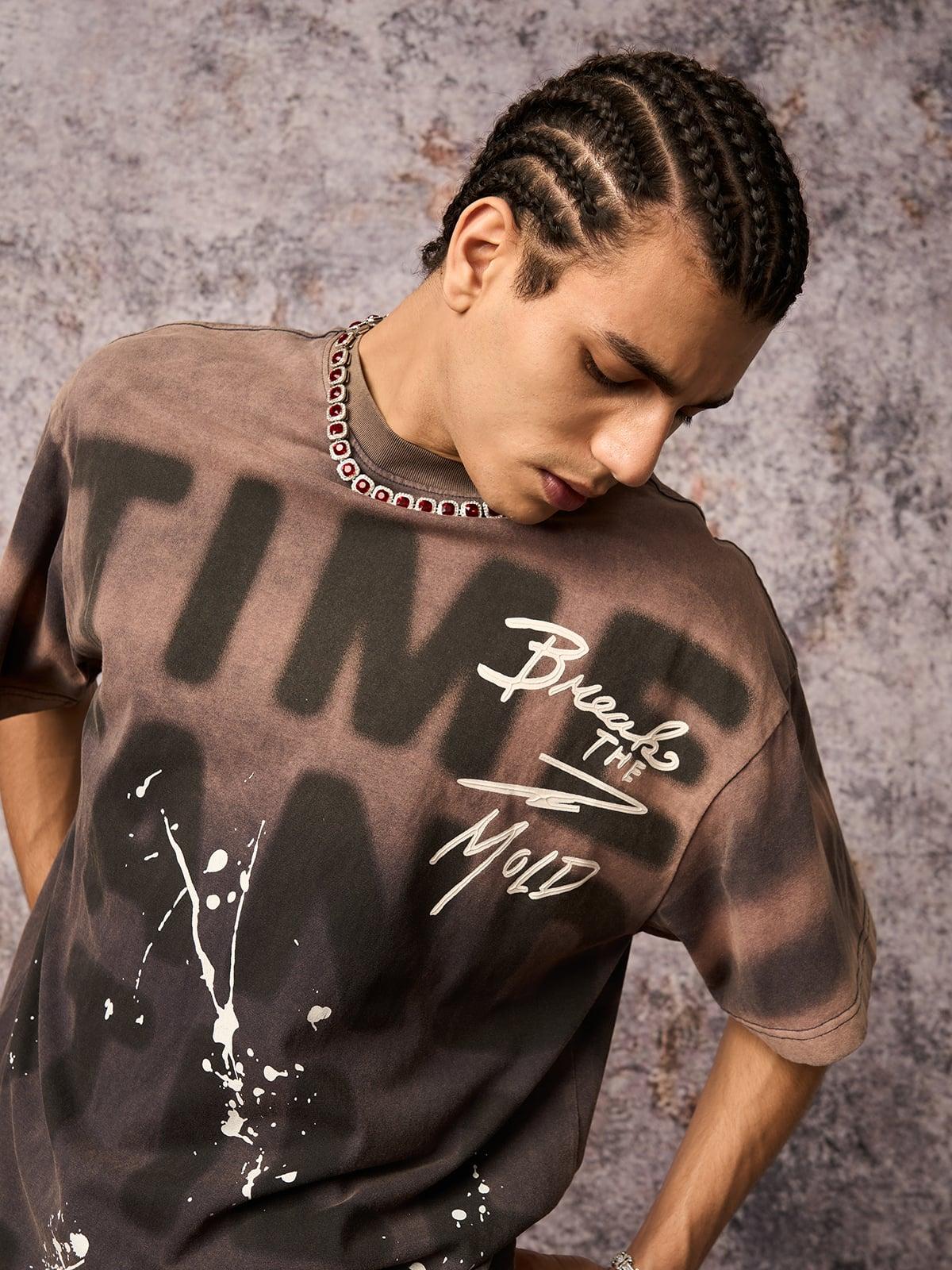 Omygoods Ink Splash Letter Print T-Shirt