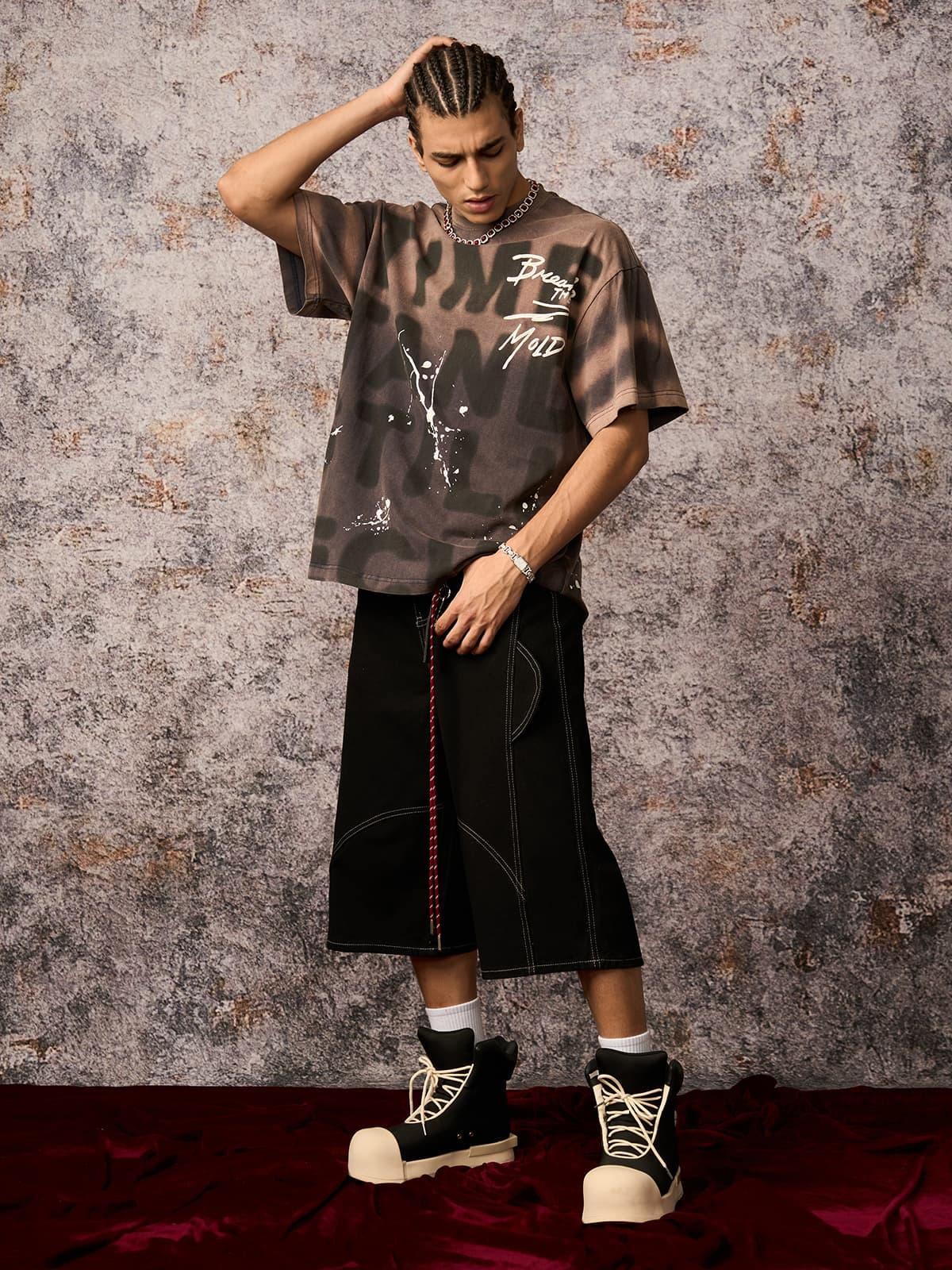 Omygoods Ink Splash Letter Print T-Shirt