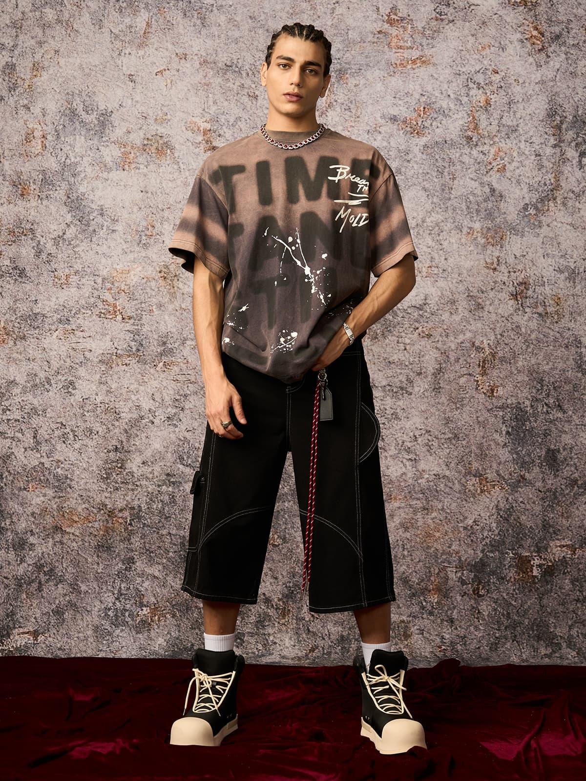 Omygoods Ink Splash Letter Print T-Shirt