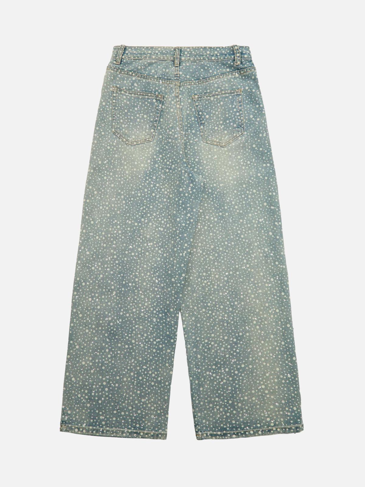 Omygoods Ink Splashed Hotfix Rhinestone Baggy Jeans