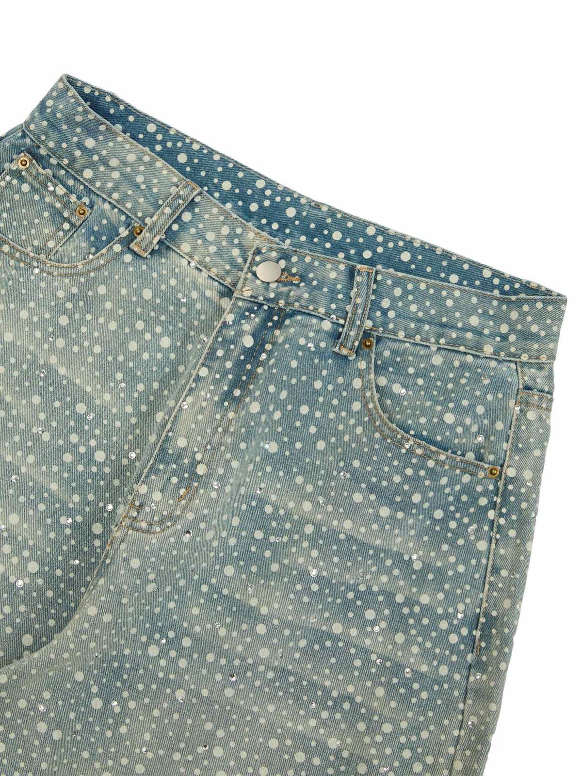 Omygoods Ink Splashed Hotfix Rhinestone Baggy Jeans