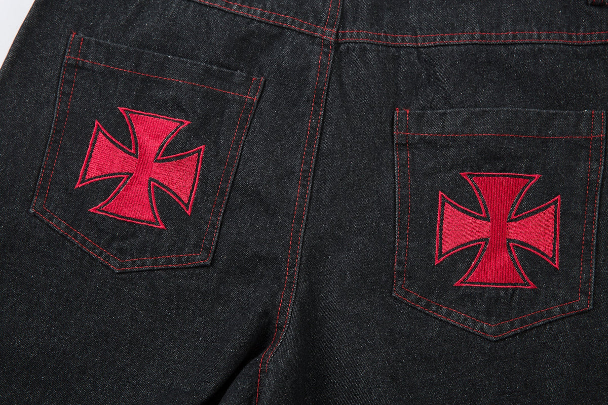 Iron Cross Embroidered | Baggy Jeans - OMYGOODS