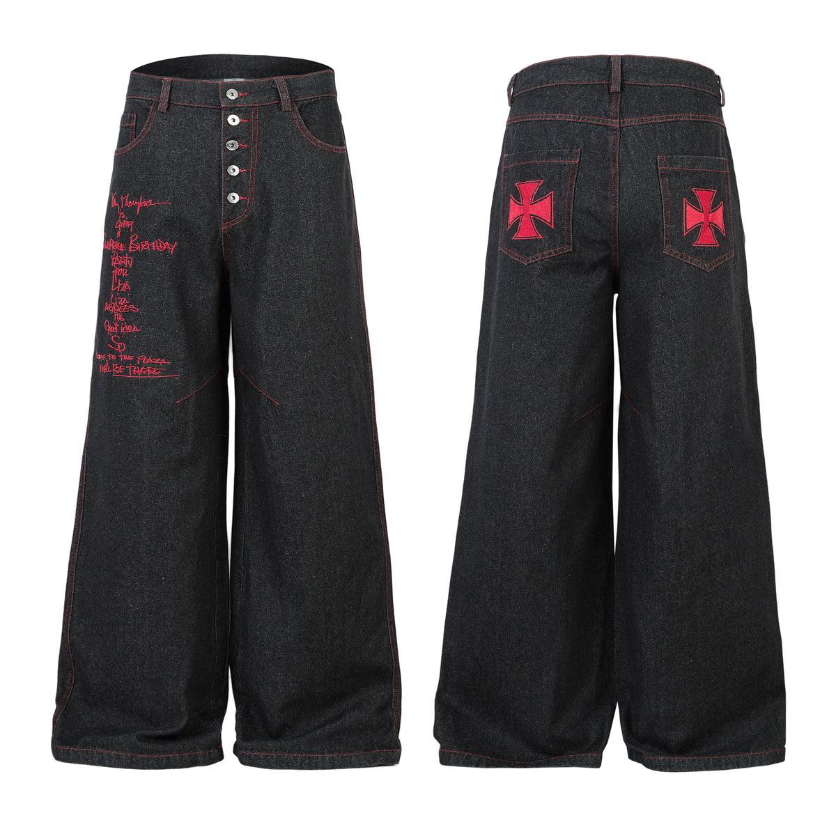 Iron Cross Embroidered | Baggy Jeans - OMYGOODS