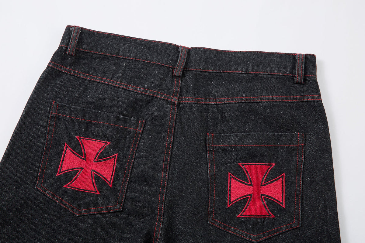 Iron Cross Embroidered | Baggy Jeans - OMYGOODS