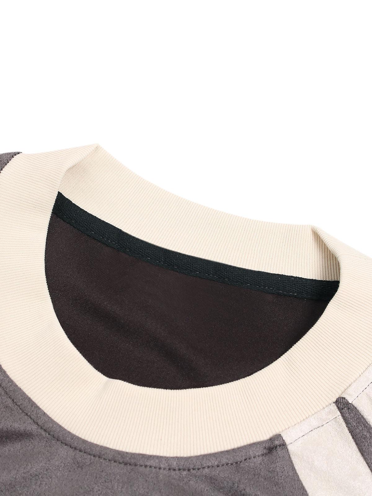Omygoods Jersey Deconstructed Contrast Color Stitching Print T-Shirt