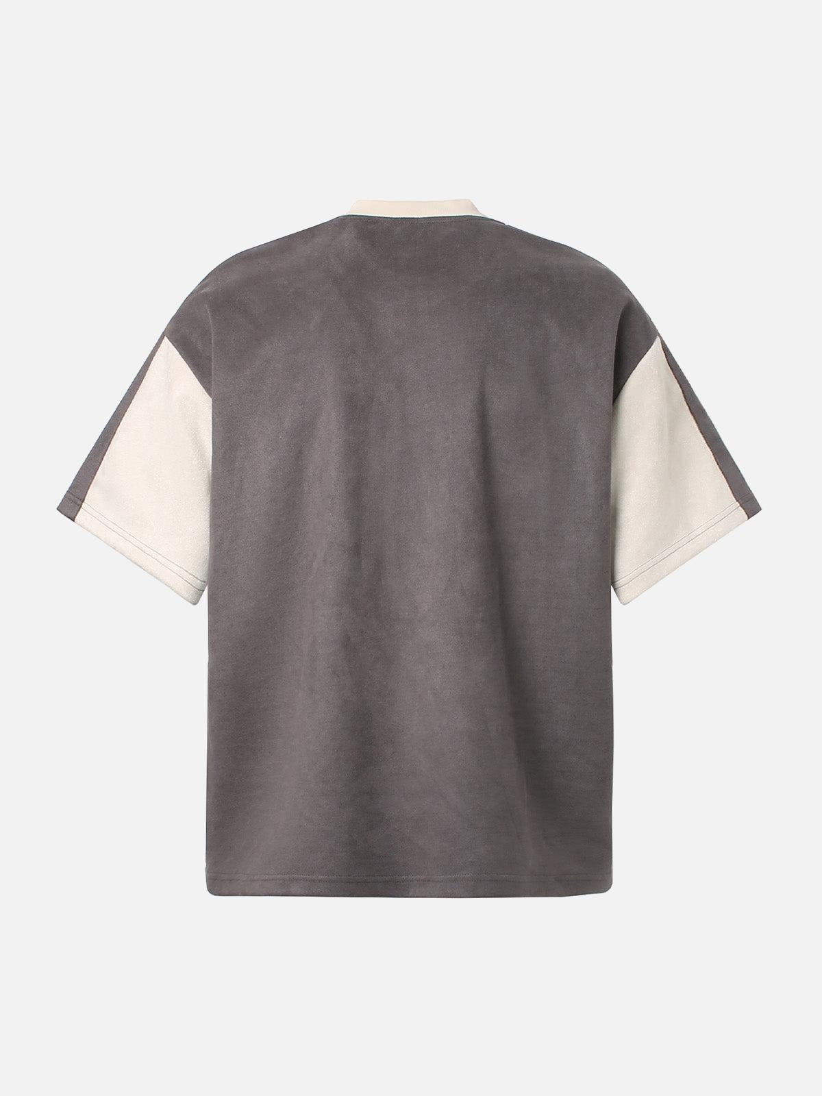 Omygoods Jersey Deconstructed Contrast Color Stitching Print T-Shirt
