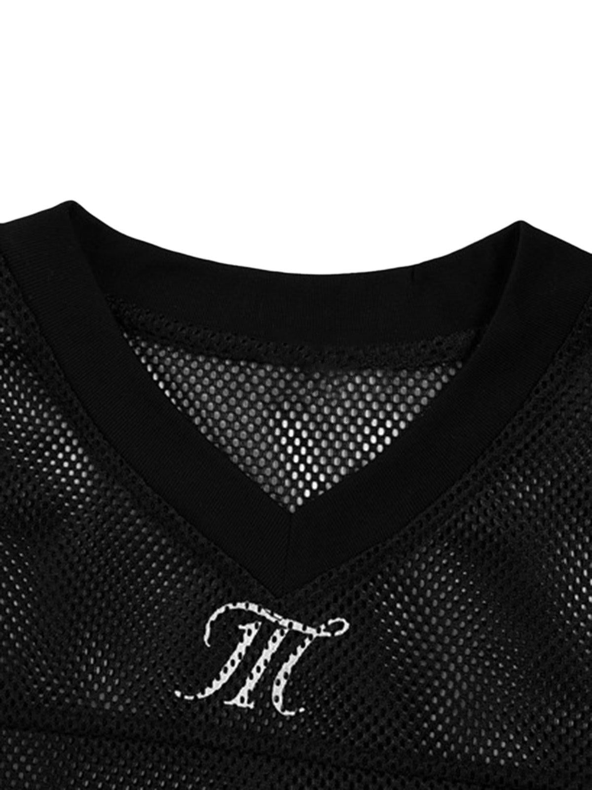 Omygoods Jersey Letter Print Quick Dry V-Neck T-Shirt