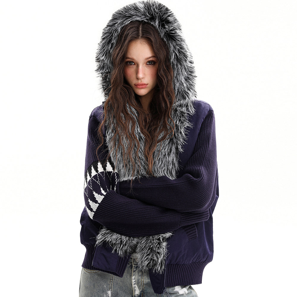 Knit Contrast | Fleece Hooded Jacket - OMYGOODS